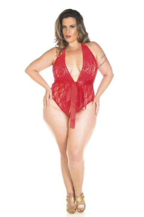 Body em Renda Plus Size - Vermelho