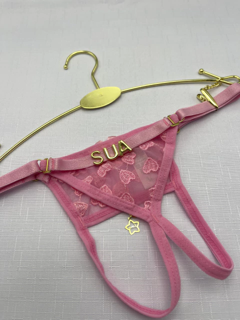 Calcinha Personalizada em Tule Bordado de Coração Aberta-ROSA - comprar online