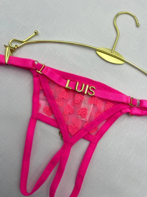 Calcinha Personalizada em Tule Bordado de Coração Aberta--ROSA NEON - comprar online
