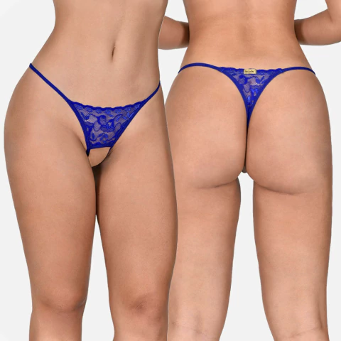 Calcinha Fio Renda Aberta - Azul