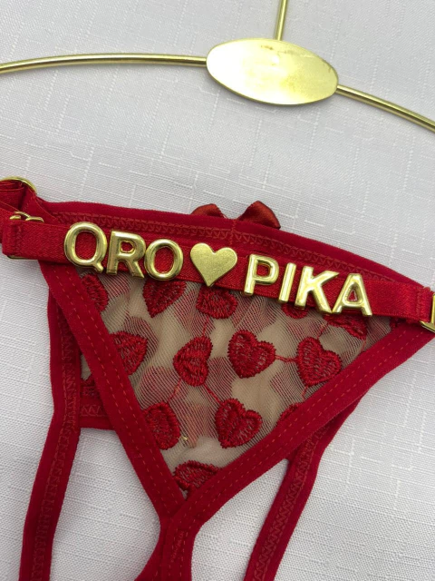 Calcinha Personalizada em Tule Bordado de Coração Aberta--VERMELHO - comprar online