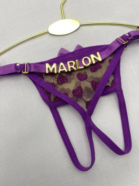 Calcinha Personalizada em Tule Bordado de Coração Aberta--ROXO - comprar online