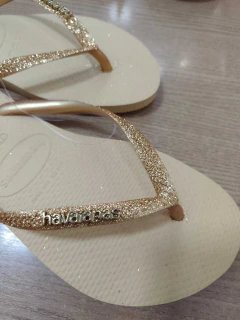 Havaianas Feminina Slim Glitter Dourado Logo Metalico Coleção 2027 - Original - Havam Store
