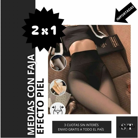 2X1 MEDIAS CON FAJA ABRIGADAS EFECTO PIEL - comprar online