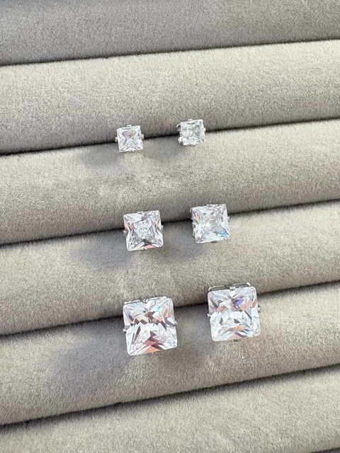 Brinco de Pino Trio Quadrado Cristal no Aço