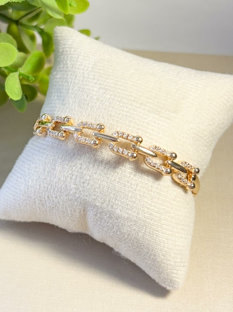 Pulseira Bracelete Cravejado Inspiração Grande Joalheria Folheado a Ouro 18k