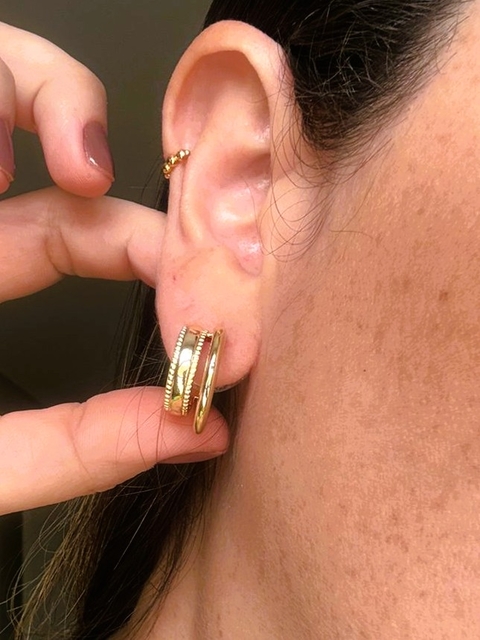 Brinco Argola de Pino Dupla Banhado a Ouro 18k