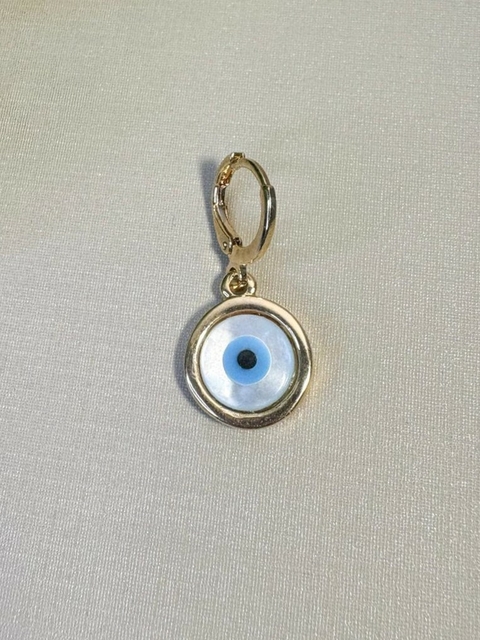 Pingente Olho Grego Redondo Madrepérola com Fecho Click Banhado a Ouro 18k