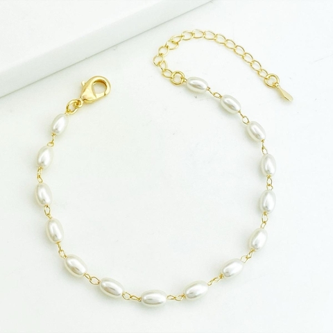 Pulseira de Pérolas Arroz Banhado a Ouro 18k