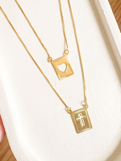 Escapulário Cruz e Coração Banhado a Ouro 18k