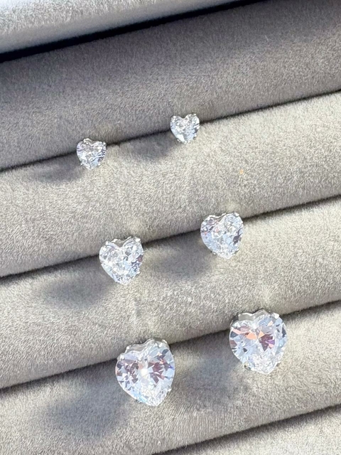 Brinco de Pino Trio Coração Cristal no Aço