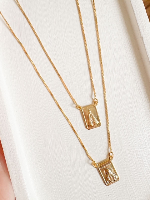 Escapulário Jesus e Nossa Senhora Banhado a Ouro 18k