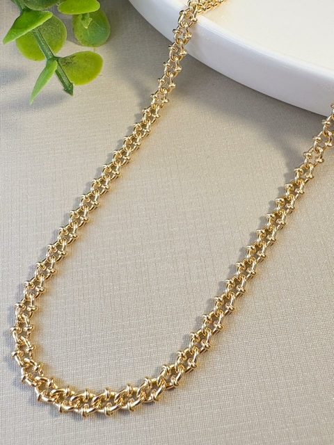 Colar Corrente Elos Detalhados Banhado a Ouro 18k