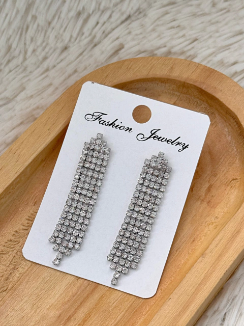 Aros colgante strass plateado 12 - comprar online