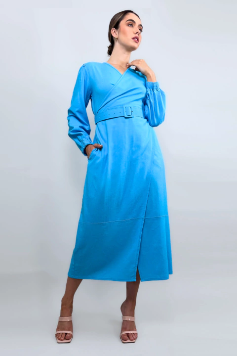 Vestido Veneza Linho Azul - comprar online