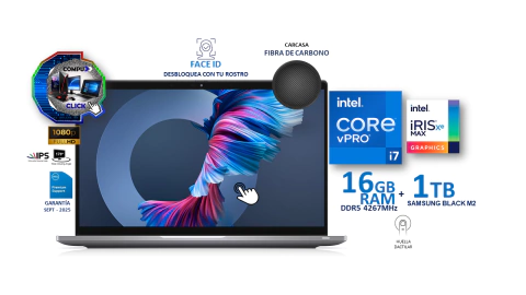 LATITUDE 7420 WLED-TOUCH/ CORE-I7vPRO(11TH)/ 16GB-RAM DDR5/ 1TB-SSD M2/ FACE-ID/ HUELLA/ FIBRA DE CARBONO