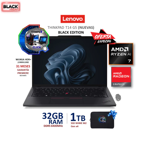 THINKPAD T14 G5(NUEVA)/ RYZEN 7-PRO(NPU)/ 32GB RAM-DDR5/ 1TB-SSD M2/ HUELLA/ TEC. ILUMADO/ DOLBY AUDIO/ 3 AÑOS GARANTÍA. - comprar en línea