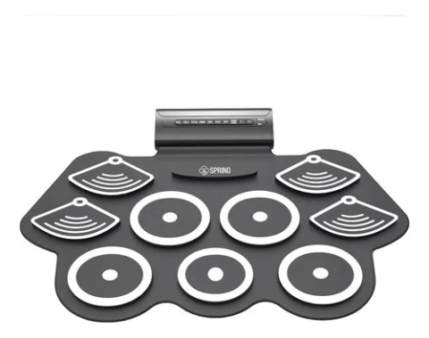 Bateria PAD  Eletrônica de Silicone Spring com 9 pads e pedal duplo.