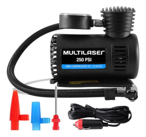 Mini Compressor De Ar Automotivo Multilaser 12v 250psi Utilitario Pratico Facil De Guardar Multiuso