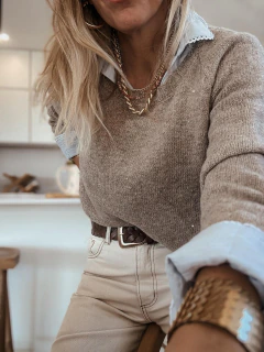 Sweater Pailettes trenzado vison