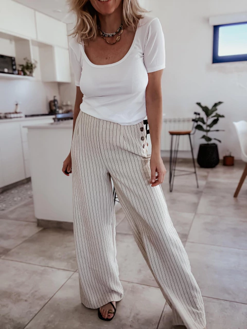 Pantalón Rayado Manteca