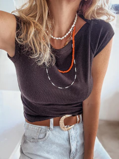 Top sin mangas acanalado negro - tienda online