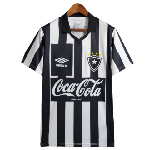 Camisa Botafogo I Retrô 1997 Torcedor Masculina - Branca com listras pretas com patrocínio da Coca Cola