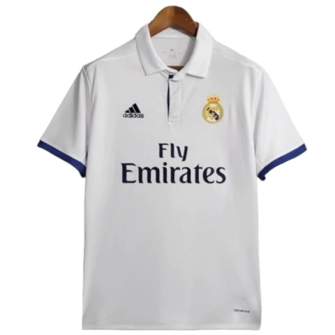 Camisa Retrô Real Madrid I 16/17 - Masculina Adidas - Branca com detalhes em azul