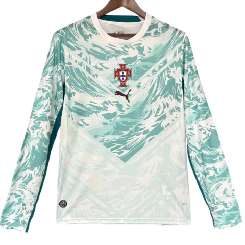 Camisa Portugal II 26/27 Torcedor Manga Longa - Masculina Branca e Azul Turquesa