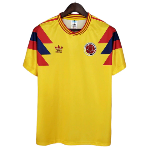 Camisa Retrô Colômbia I 1990 - Adidas Masculina - Amarela com detalhes em azul e vermelho