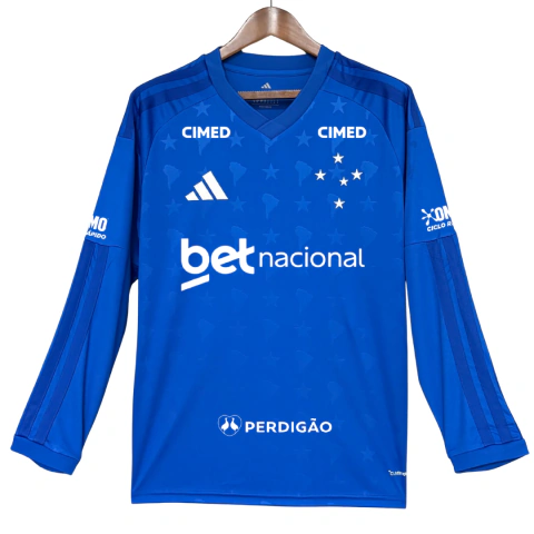Camisa Manga Longa Masculina Cruzeiro 26/27 - Modelo Torcedor - Com Todos os Patrocínios