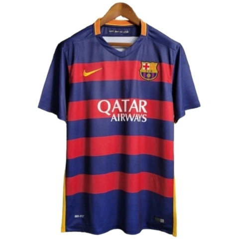 Camisa Retrô Barcelona I 15/16 - Masculina Nike - Azul com detalhes em vermelho e amarelo