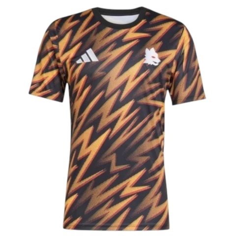 Camisa Roma Pré-jogo 25/26 - Torcedor Adidas Masculina - Preta com detalhes em laranja
