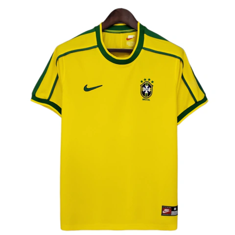 Camisa Seleção Brasileira I Retrô 1998 Nike Torcedor Masculina - Amarela com detalhes em verde