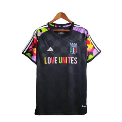 Camisa Seleção da Itália Treino 24/25 - Torcedor Adidas Masculina - Preta com detalhes multicoloridas