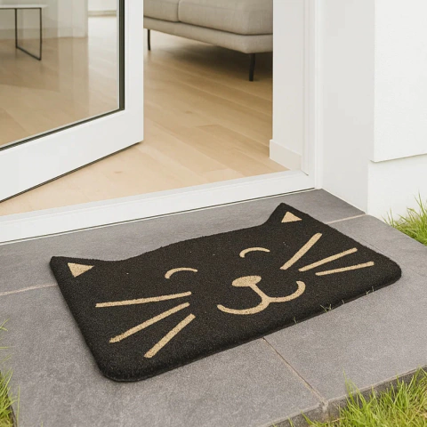 Alfombra Felpudo Gatito Negro