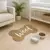 Alfombra en forma de hueso con la palabra "Woof" en el centro