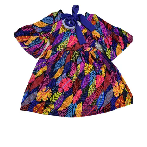 Vestido Kukiê Infantil Soltinho Folhas Coloridas