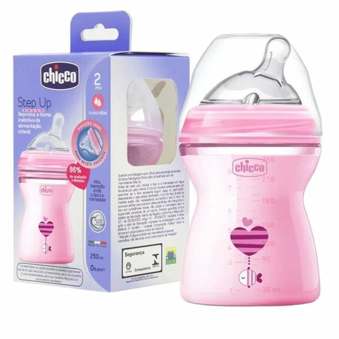 Mamadeira Chicco 250ml 2m+ Fluxo Médio Step Up Rosa