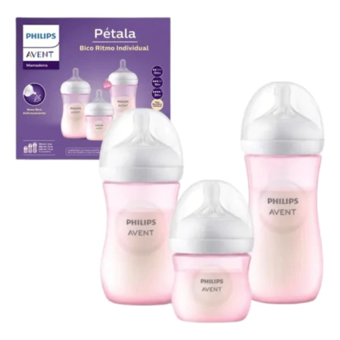 Kit Triplo Mamadeiras Philips Avent Pétala 3.0 Rosa