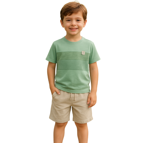 Conjunto Luc.Boo Blusa E Bermuda Fish Verde Abacate Verão