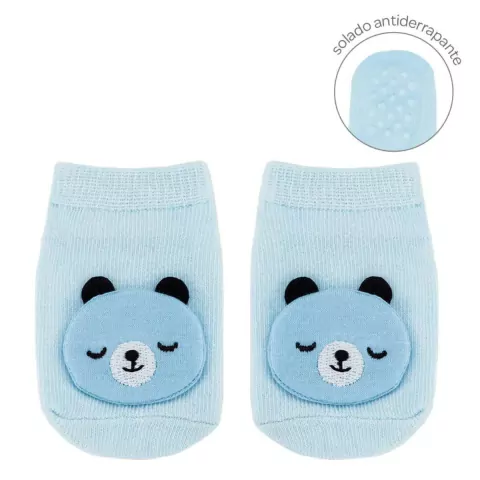 Meias Antiderrapantes com Ursinho Azul 0 a 6 Meses Buba