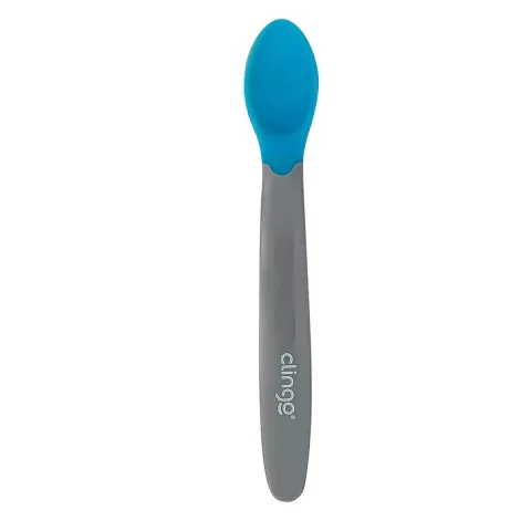 Colher Silicone Ergonômica Termossensível Cinza/azul Clingo