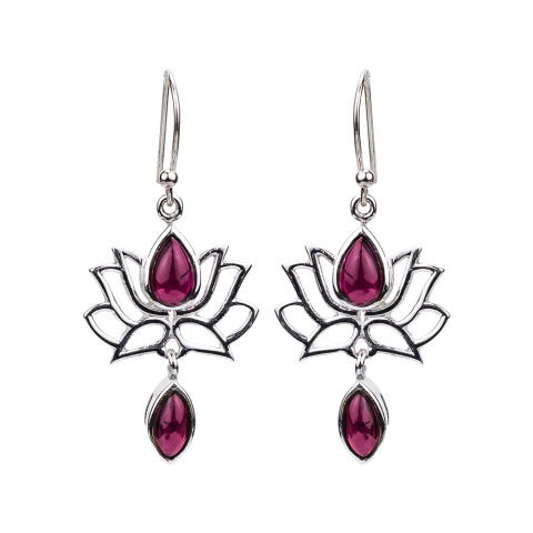 Brinco Flor de Lótus em Prata 925 com Pedras Naturais - comprar online