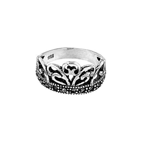Anel Coroa em Prata 925 e Marcassita - comprar online