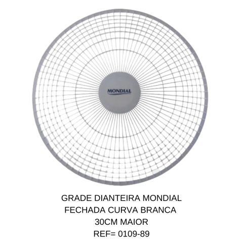 GRADE DIANTEIRA MONDIAL FECHADA CURVA BRANCA 30CM MAIOR REF= 0109-89