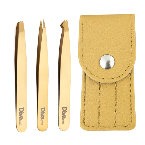 Kit 3 Pinças para Sobrancelhas Ponta Chanfrada, Agulha, Diagonal, Autoclavável