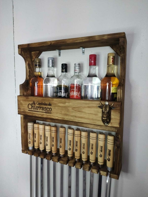 Porta Espeto com Barzinho e abridor cabeça de boi para 12 espetos PE5560B