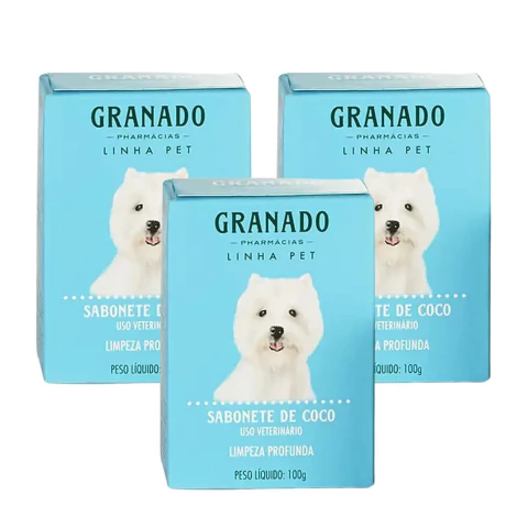 Kit 3 Sabonetes Pet Granado Coco 100g Limpeza profunda e Controle da oleosidade para cães e gatos