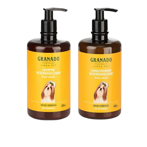 kit Shampoo e Condicionador Pet Desembaraçador Granado 500ml pelos longos, brilho e hidratação